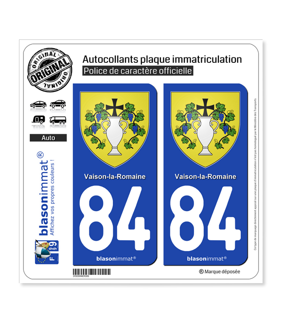84 Vaison-la-Romaine - Armoiries | Autocollant plaque immatriculation