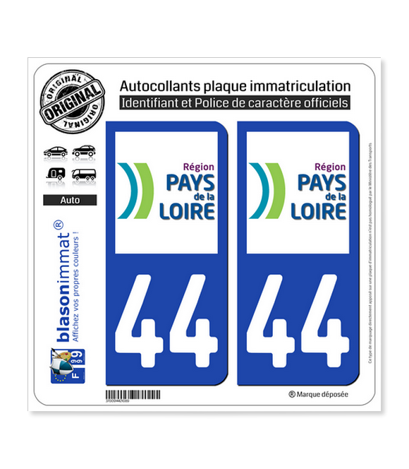 44 Pays de la Loire - LogoType | Autocollant plaque immatriculation