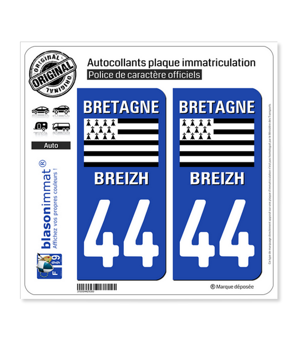 44 Bretagne - Drapeau Historique | Autocollant plaque immatriculation