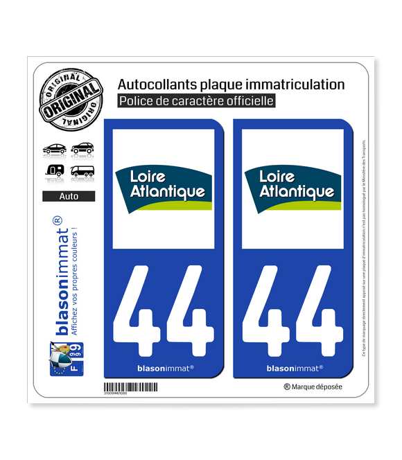 44 Loire-Atlantique - Département | Autocollant plaque immatriculation