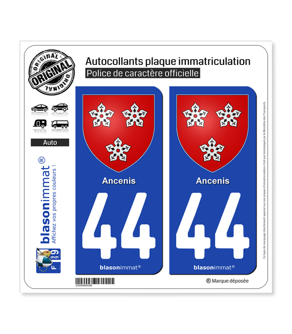 44 Ancenis - Armoiries | Autocollant plaque immatriculation