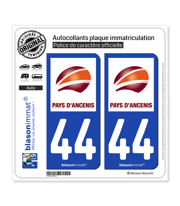 44 Ancenis - Agglo | Autocollant plaque immatriculation