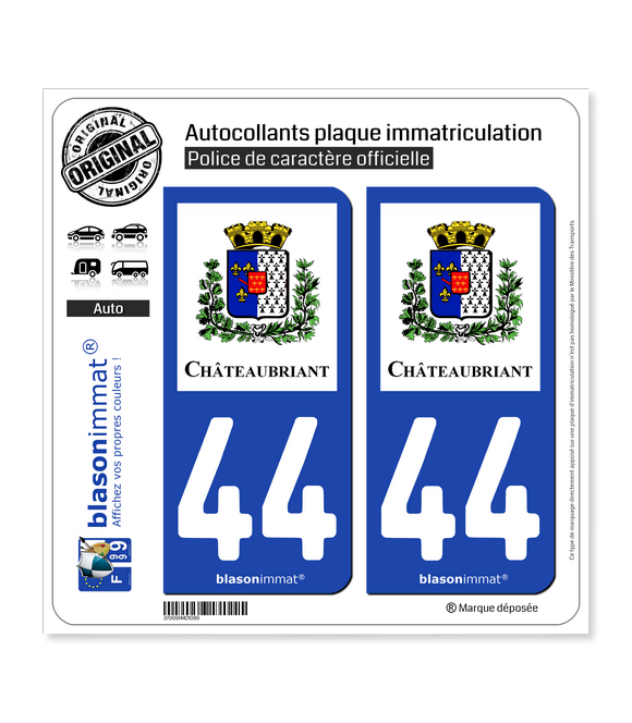 44 Châteaubriant - Ville | Autocollant plaque immatriculation