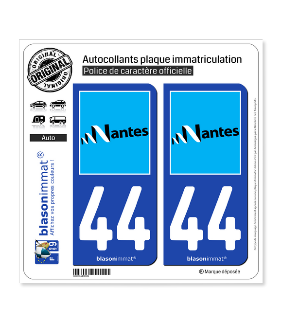 44 Nantes - Ville | Autocollant plaque immatriculation