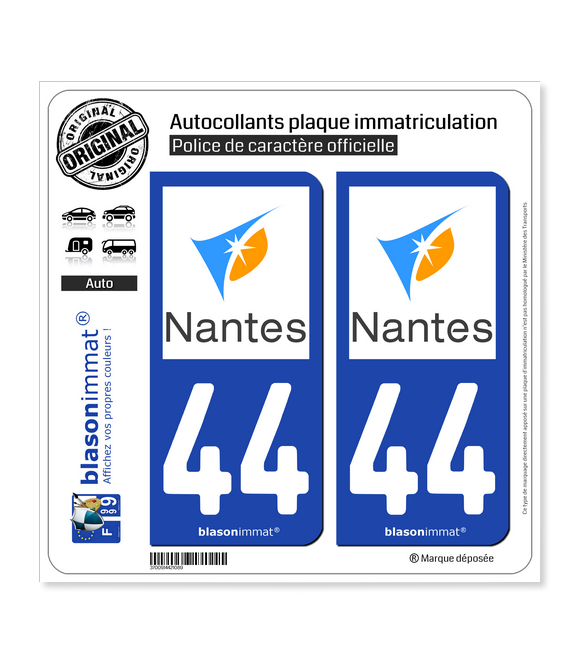 44 Nantes - Agglo | Autocollant plaque immatriculation