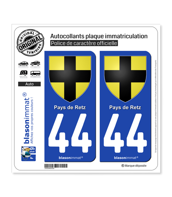 44 Pays de Retz - Armoiries | Autocollant plaque immatriculation