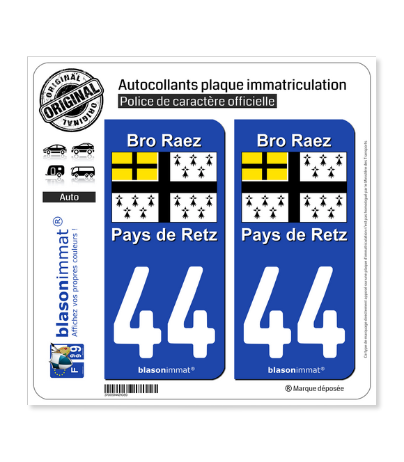 44 Pays de Retz - Drapeau | Autocollant plaque immatriculation