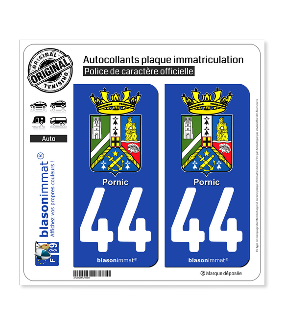 44 Pornic - Armoiries II | Autocollant plaque immatriculation
