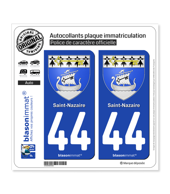 44 Saint-Nazaire - Armoiries | Autocollant plaque immatriculation