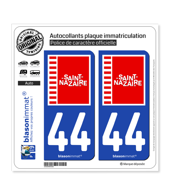 44 Saint-Nazaire - Ville | Autocollant plaque immatriculation