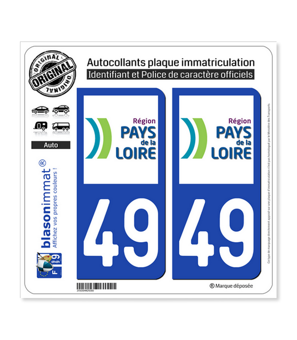 49 Pays de la Loire - LogoType | Autocollant plaque immatriculation