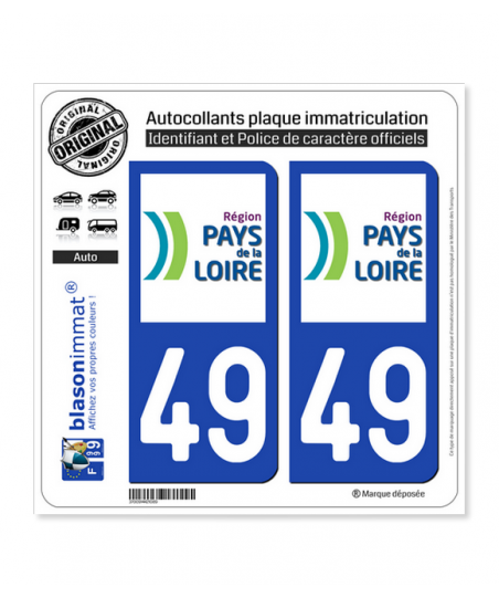2 Stickers Autocollants Pour Plaque D'immatriculation - Région 44 Pays De La Loire - Logo Type II