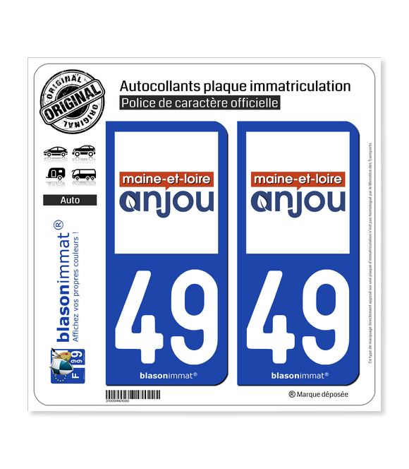 49 Maine-et-Loire - Département | Autocollant plaque immatriculation
