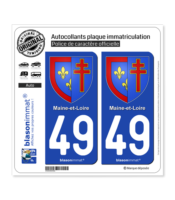 49 Maine-et-Loire - Armoiries | Autocollant plaque immatriculation