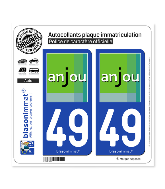 49 Maine-et-Loire - Tourisme | Autocollant plaque immatriculation