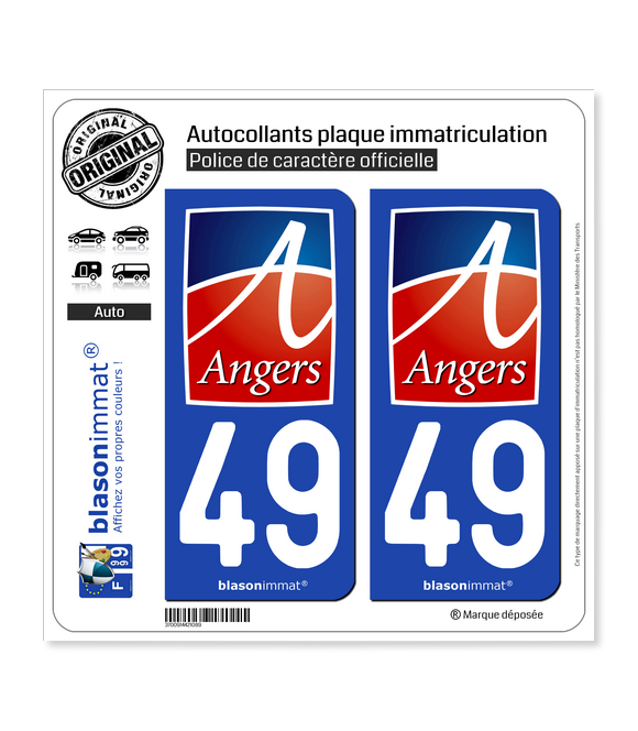 49 Angers - Ville | Autocollant plaque immatriculation