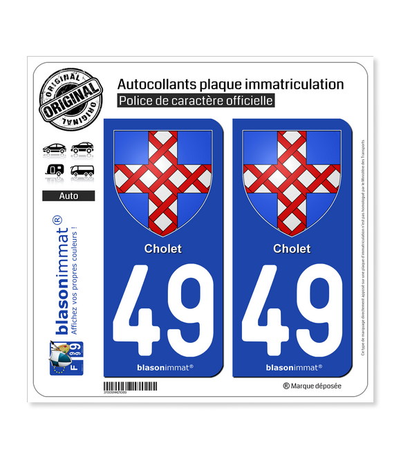 49 Cholet - Armoiries | Autocollant plaque immatriculation