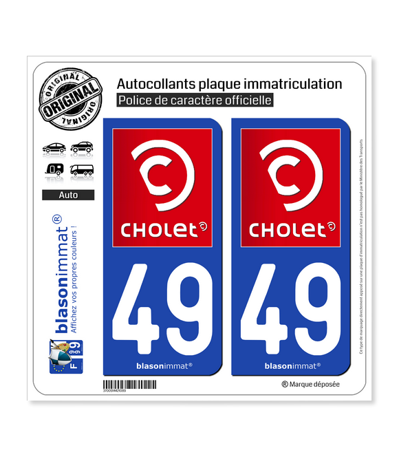 49 Cholet - Ville | Autocollant plaque immatriculation