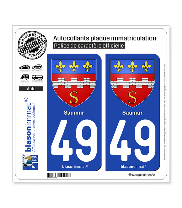 49 Saumur - Armoiries | Autocollant plaque immatriculation