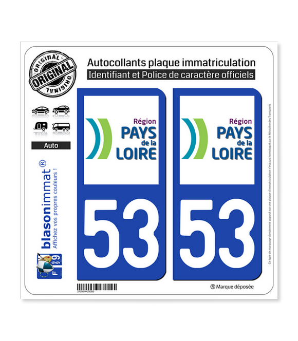 53 Pays de la Loire - LogoType | Autocollant plaque immatriculation