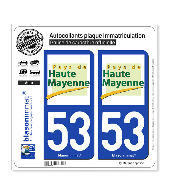 53 Haute Mayenne - Pays | Autocollant plaque immatriculation