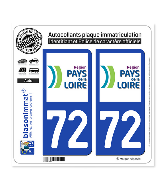 72 Pays de la Loire - LogoType | Autocollant plaque immatriculation