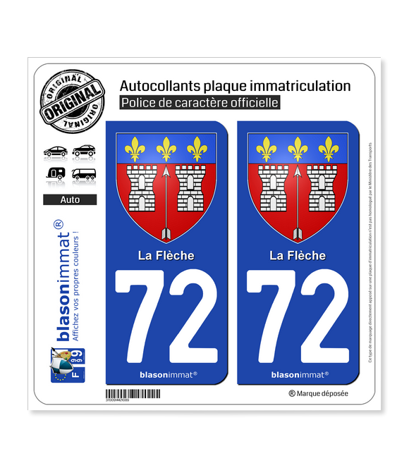 72 La Flèche - Armoiries | Autocollant plaque immatriculation