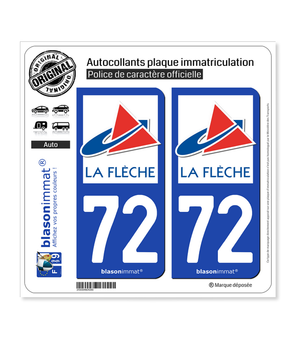 72 La Flèche - Ville | Autocollant plaque immatriculation