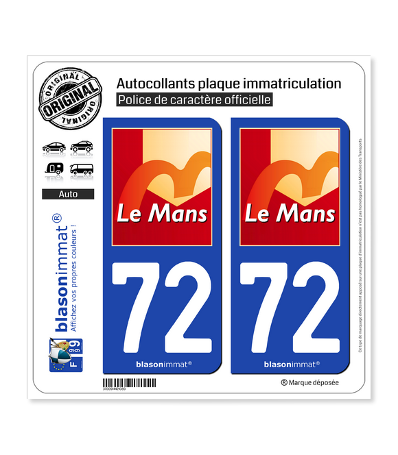 72 Le Mans - Ville | Autocollant plaque immatriculation