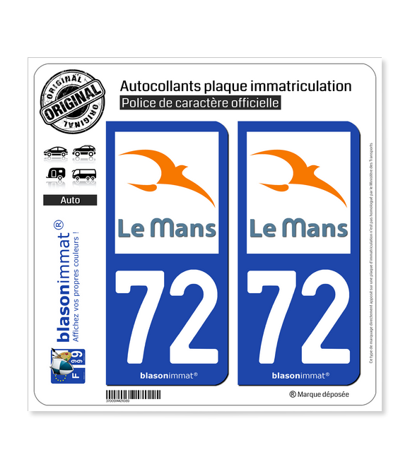 72 Le Mans - Agglo | Autocollant plaque immatriculation