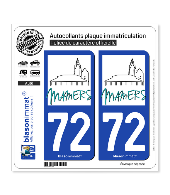 72 Mamers - Ville | Autocollant plaque immatriculation