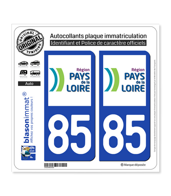 85 Pays de la Loire - LogoType | Autocollant plaque immatriculation