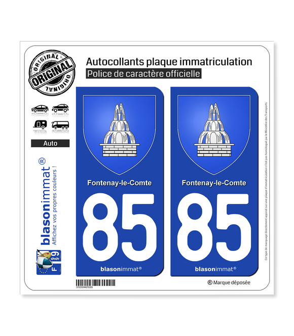85 Fontenay-le-Comte - Armoiries | Autocollant plaque immatriculation