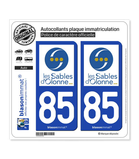 85 Les Sables d'Olonne - Ville | Autocollant plaque immatriculation