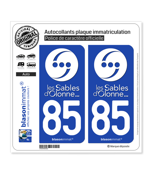 85 Les Sables d'Olonne - Agglo | Autocollant plaque immatriculation