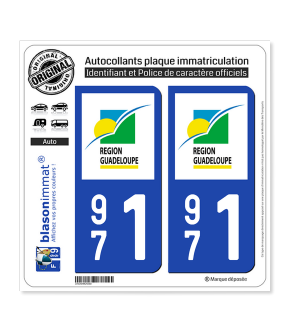 971 Guadeloupe - LogoType | Autocollant plaque immatriculation