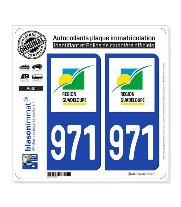 971-H Guadeloupe - LogoType | Autocollant plaque immatriculation