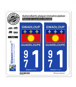971 Guadeloupe - Drapeau | Autocollant plaque immatriculation