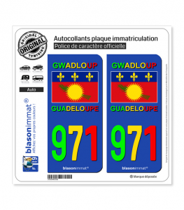 971 Guadeloupe - VJR Drapeau | Autocollant plaque immatriculation