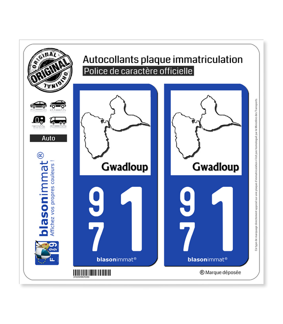 971 Gwadloup - Carte | Autocollant plaque immatriculation