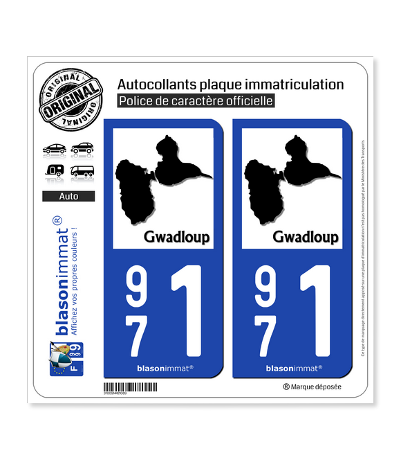 971 Gwadloup - Carte II | Autocollant plaque immatriculation