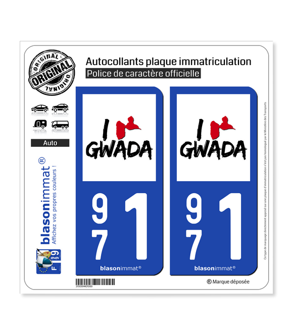 971 Guadeloupe - I'm Gwada | Autocollant plaque immatriculation