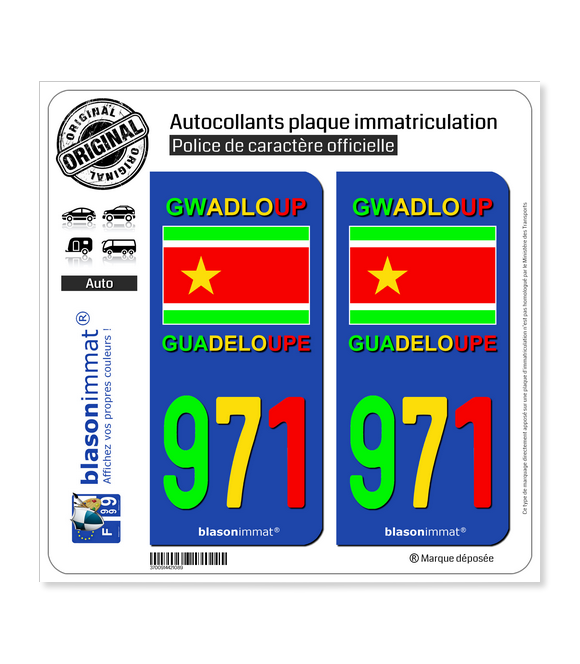 971  Guadeloupe - VJR Drapeau Indépendantiste | Autocollant plaque immatriculation