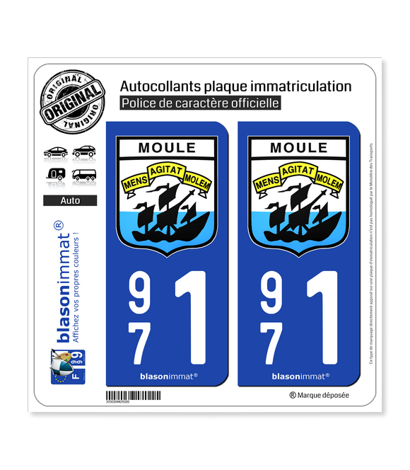971 Le Moule - Armoiries | Autocollant plaque immatriculation