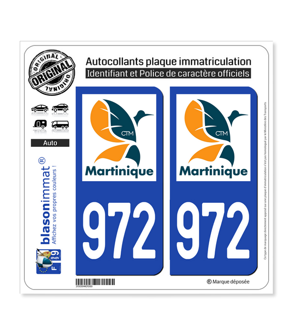 972-H Martinique - LogoType II | Autocollant plaque immatriculation