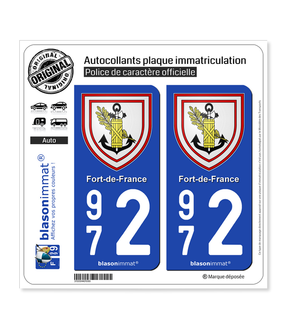 972 Fort-de-France - Armoiries | Autocollant plaque immatriculation