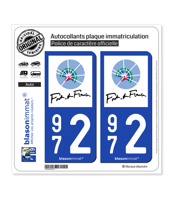 972 Fort-de-France - Ville | Autocollant plaque immatriculation