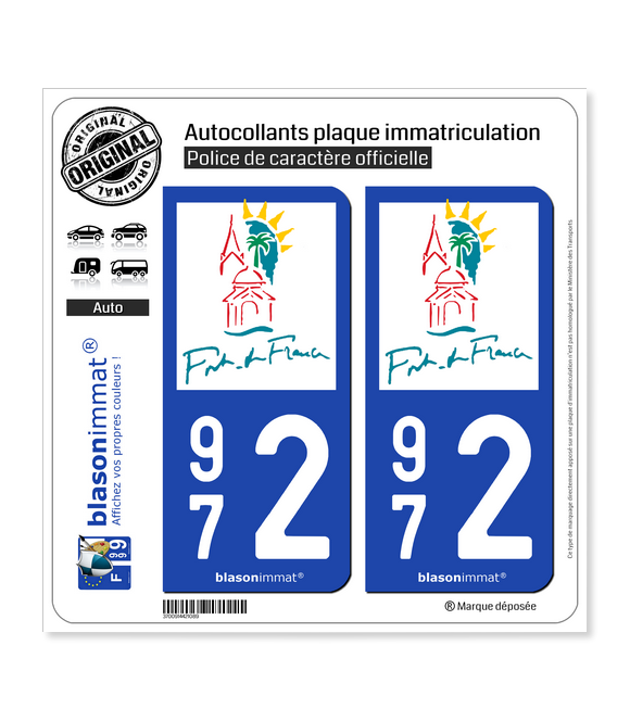 972 Fort-de-France - Tourisme | Autocollant plaque immatriculation