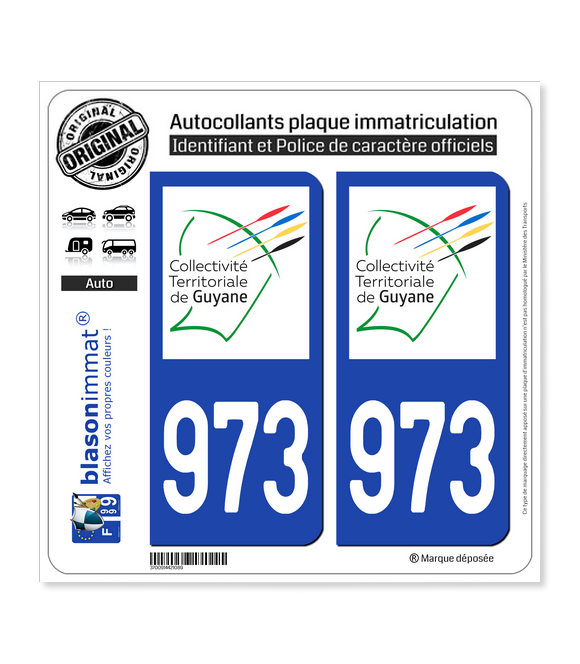 973-H Guyane - LogoType II | Autocollant plaque immatriculation