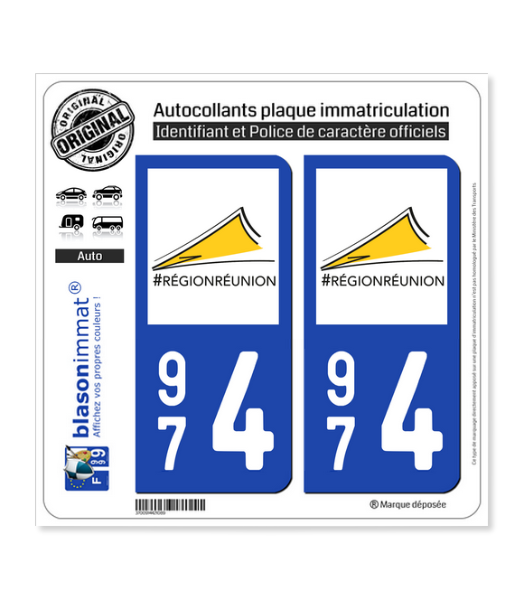 974 Réunion - LogoType II | Autocollant plaque immatriculation